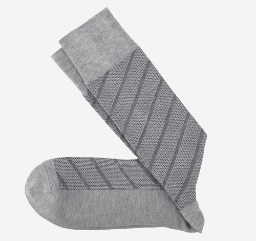 Patterned Dress Socks - Gray Diagonal Stripe Pindot