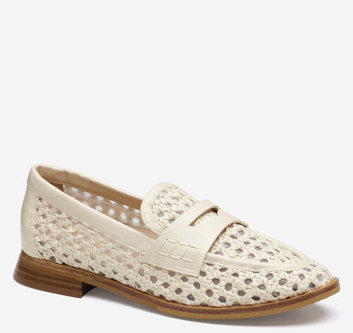 Gillian Woven Penny Loafer - Bone Faux Leather