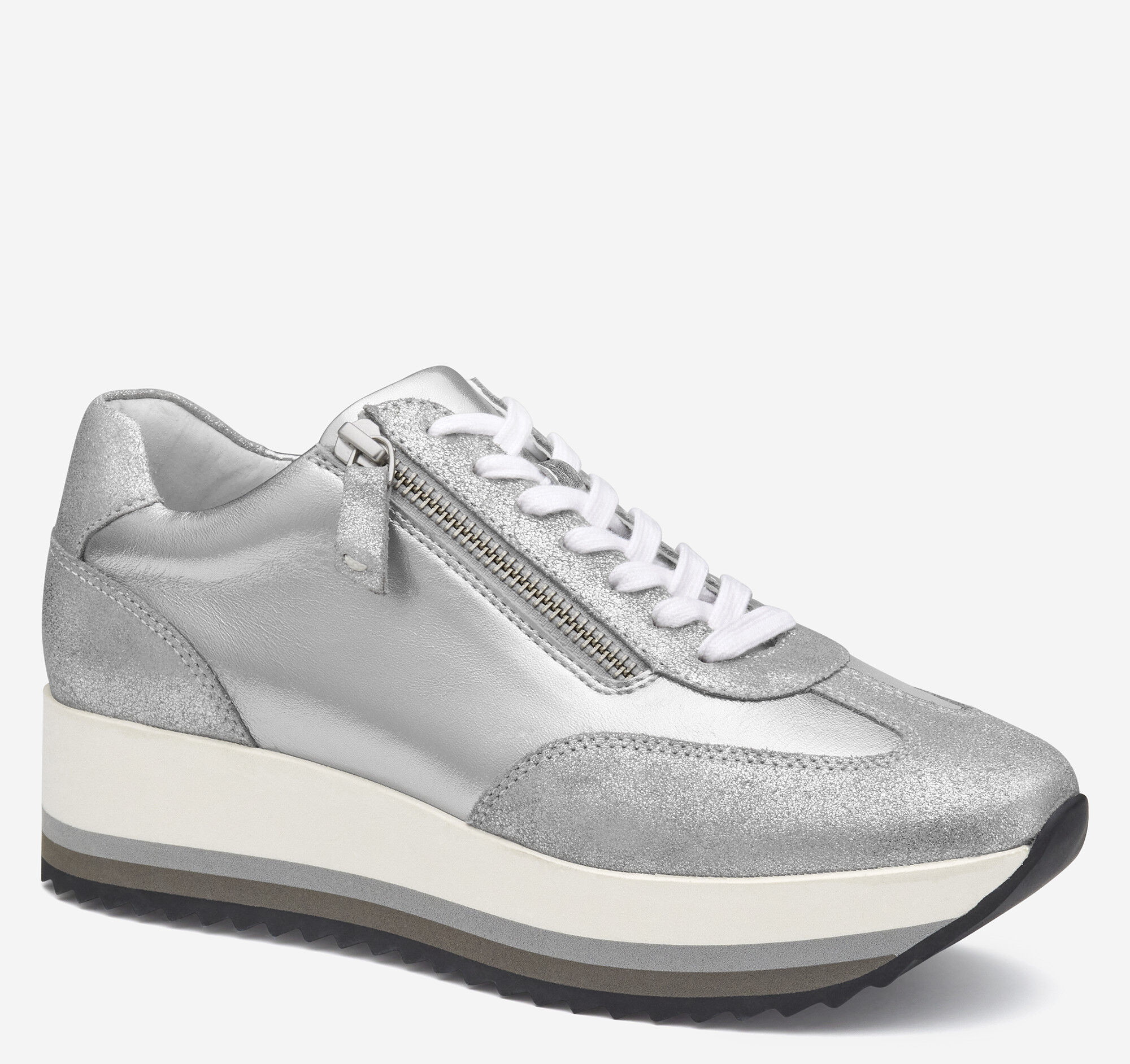 3333　S_U Women's Gracie Side-Zip Lace Up in Silver Metallic Suede