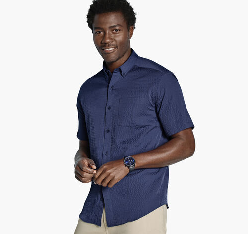 Leland Seersucker Short-Sleeve Shirt - Navy