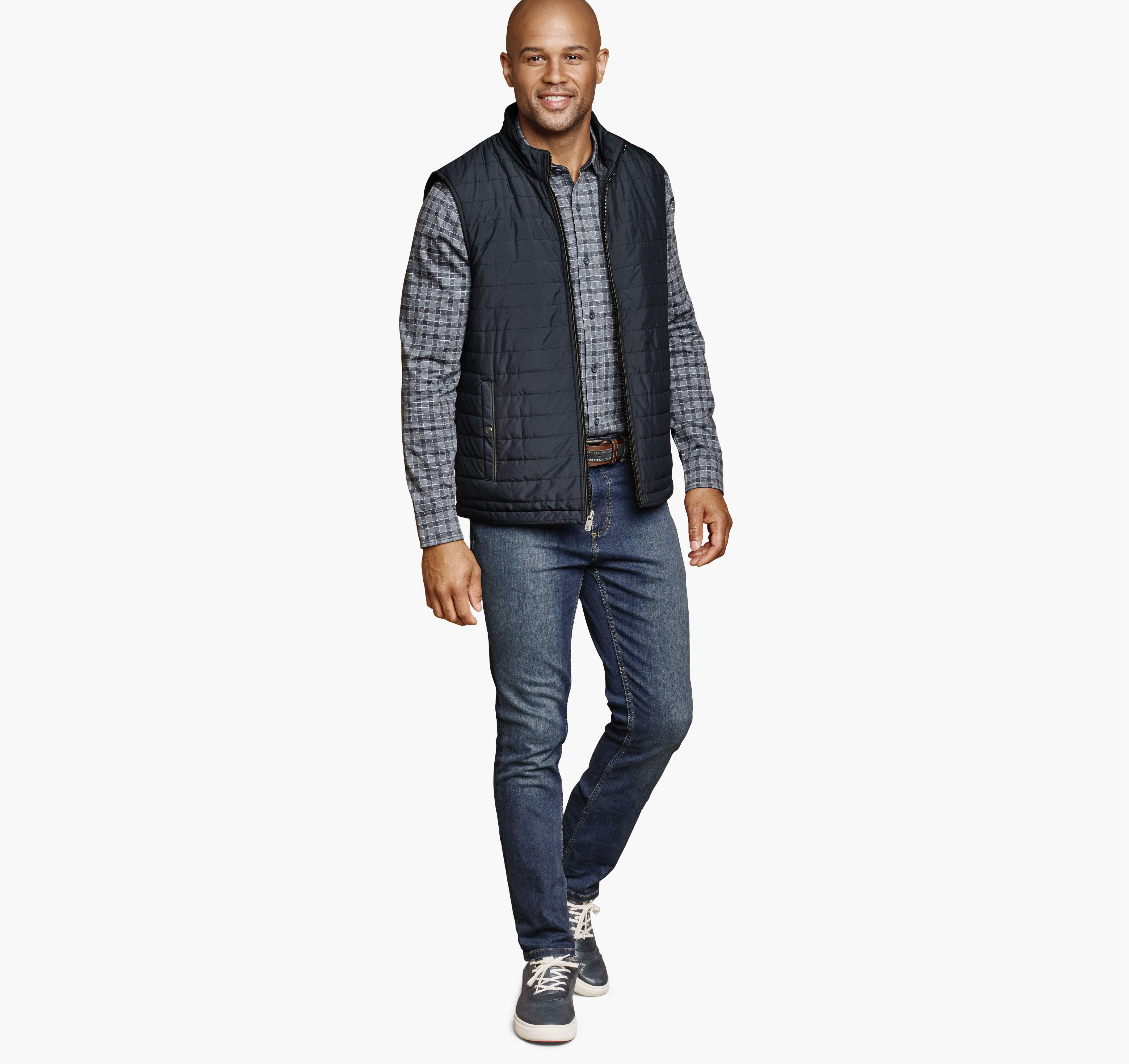 Men's Reversible Vest in Navy/Navy Herringbone | Johnston & Murphy