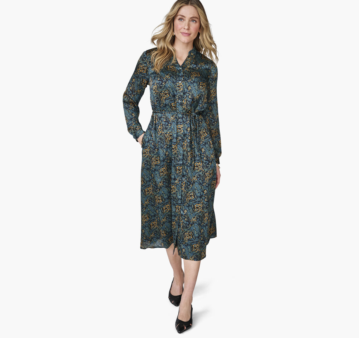 Printed Button-Front Long Dress image number null