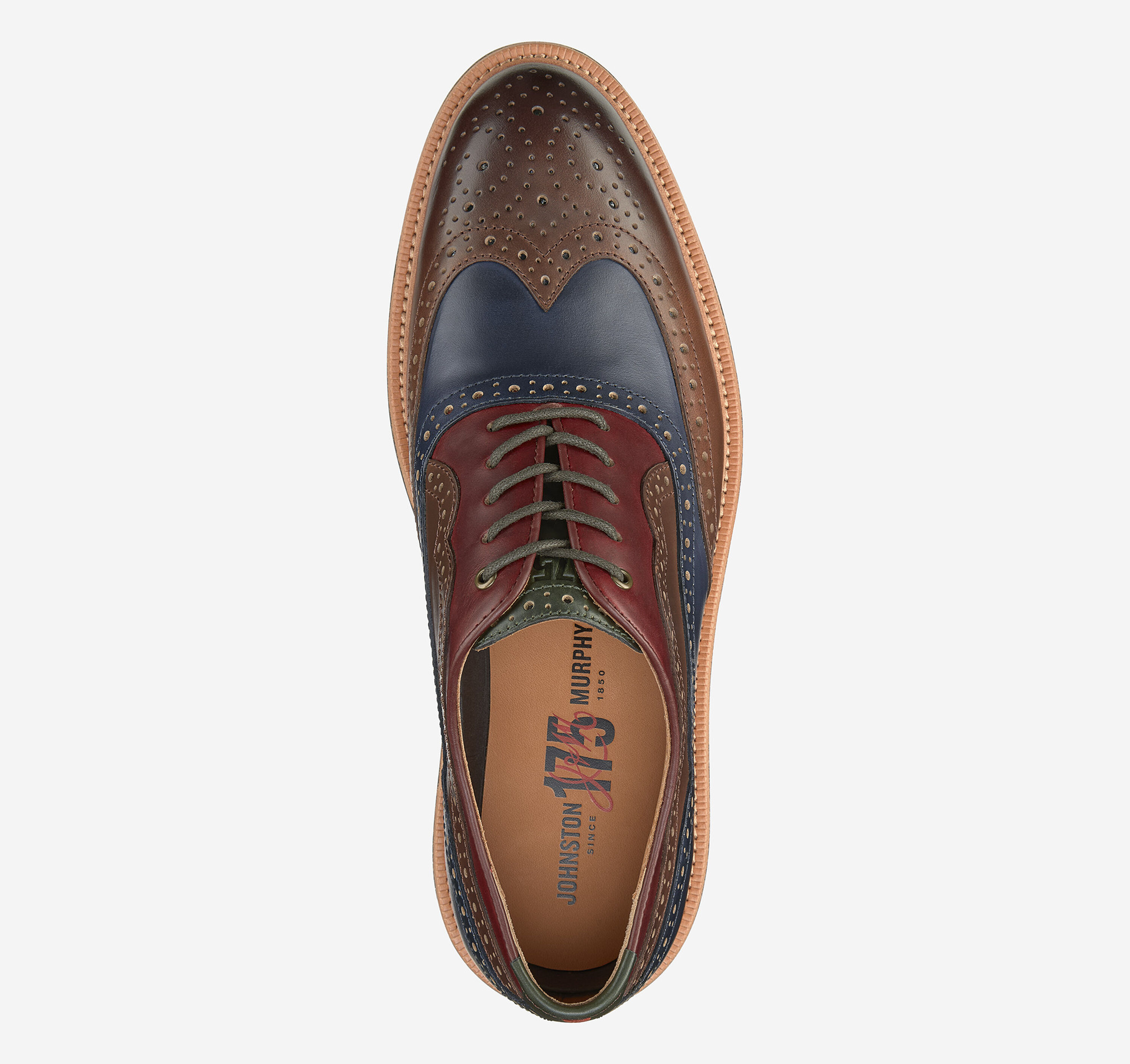 Johnston & Murphy Brown and Tan Two-Tone Wingtip Oxfords Johnston Murphy Mens Watkins Wingtip Oxfords Nubuck Camel 8M  main image 3