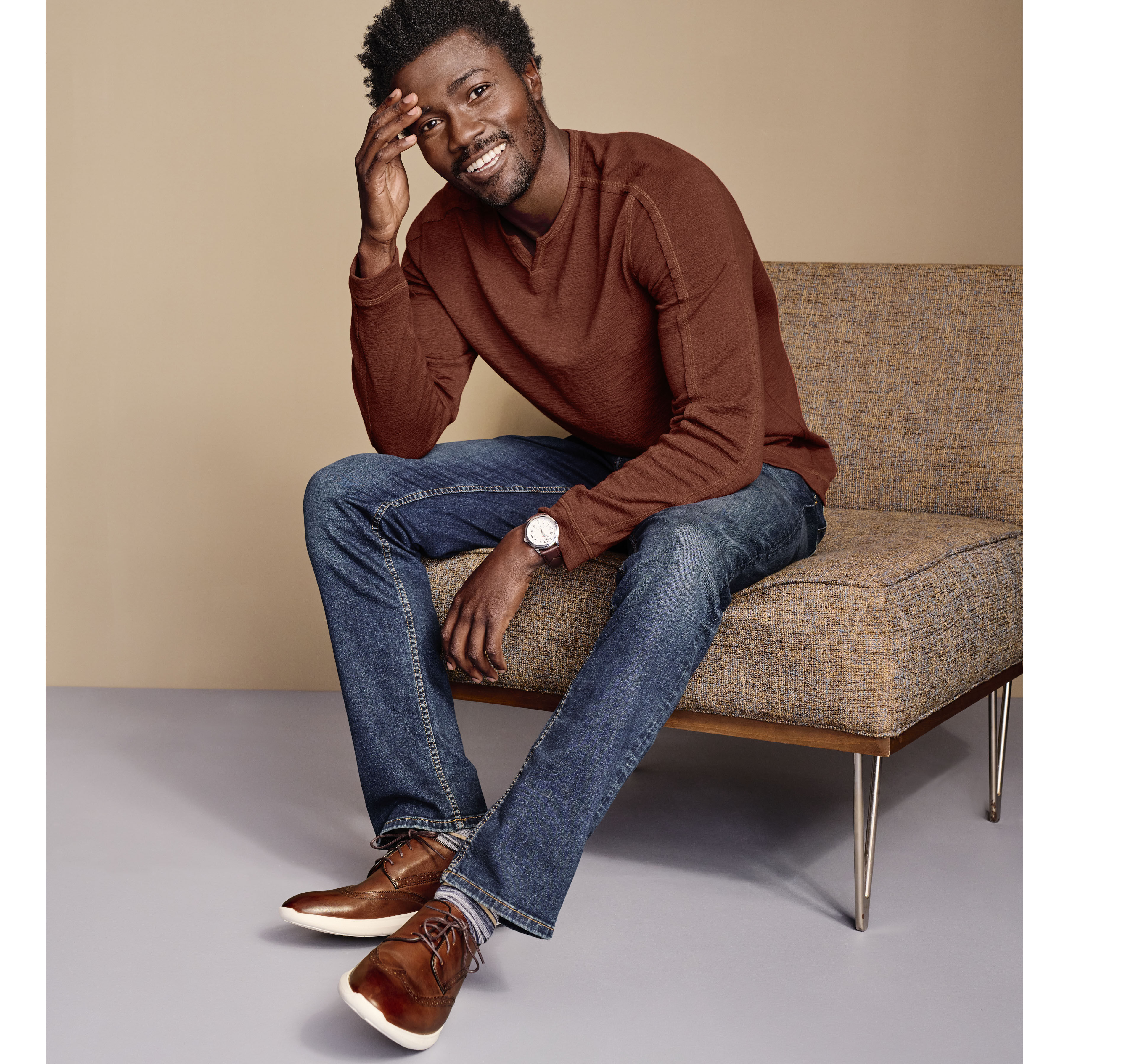 Men's Split-Neck Pullover in Orange | Johnston & Murphy