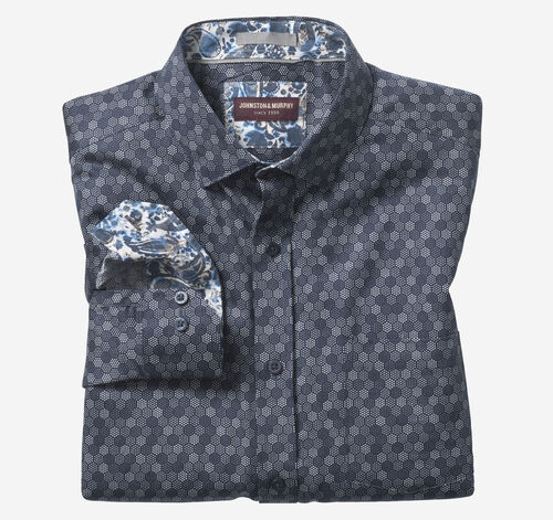 Printed Cotton Shirt - Navy Hexagon