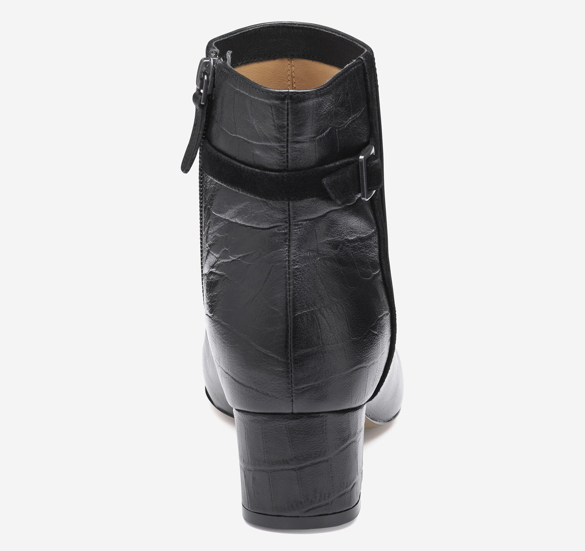 Women's Sienna Belted Bootie in Black Nappa Leather/Italian Croc