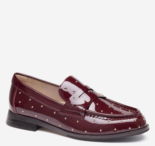 Gillian Studded Penny Loafer - Merlot Patent Leather