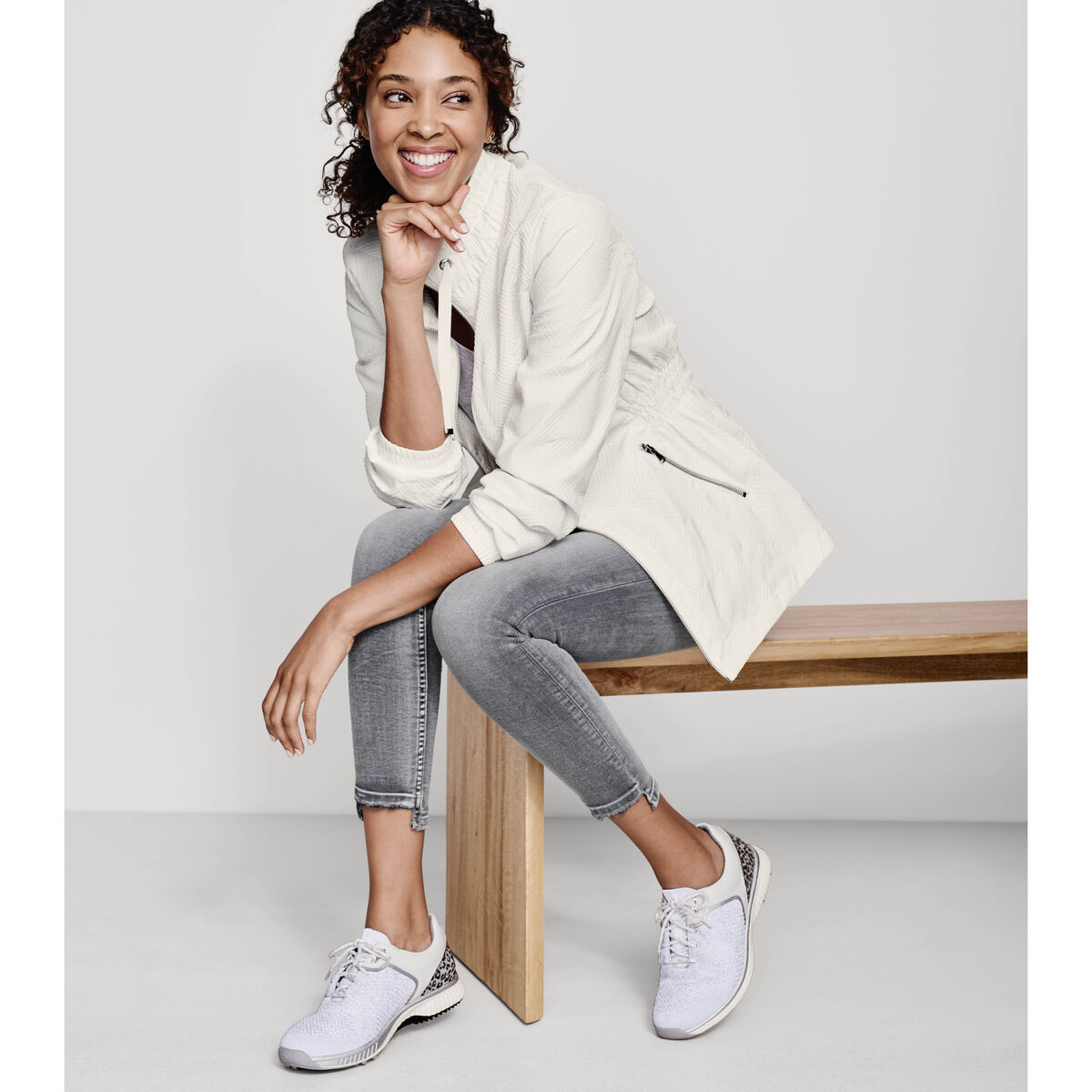 Ruched-Neck Textured Jacket image number null