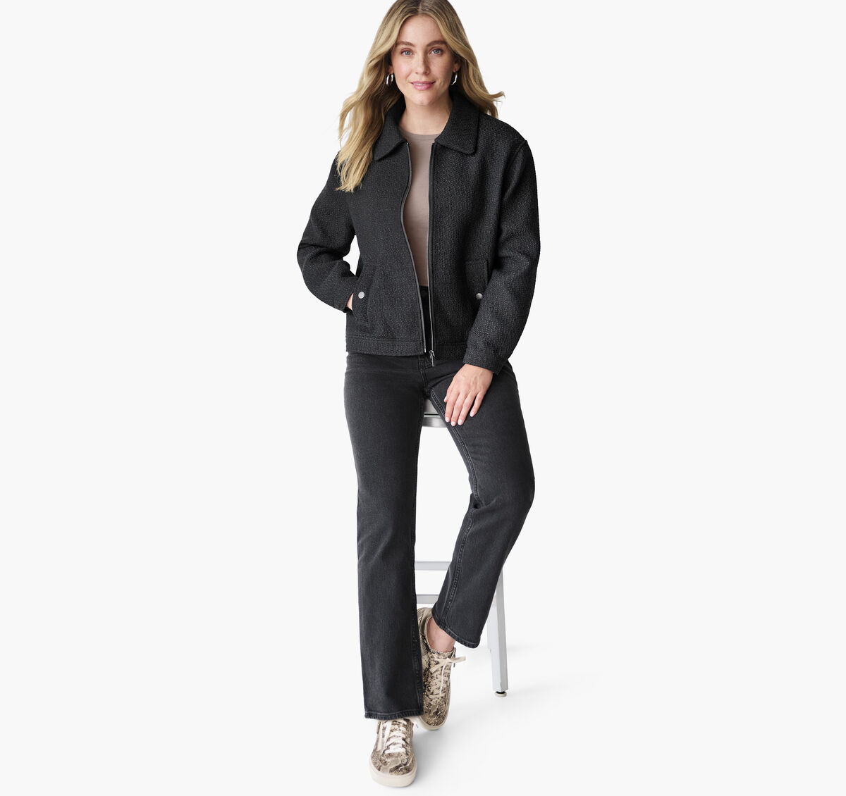 Zip-Front Boucl&eacute; Jacket image number null
