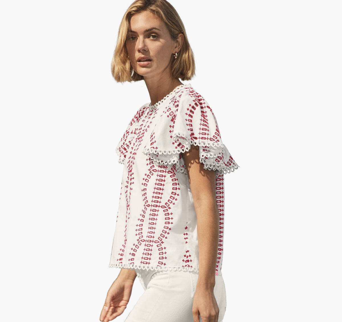 Game Day Eyelet Flutter Sleeve Top image number null