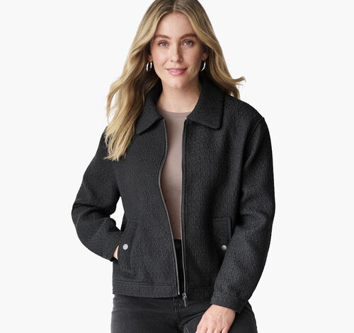 Zip-Front Boucl&eacute; Jacket - Black