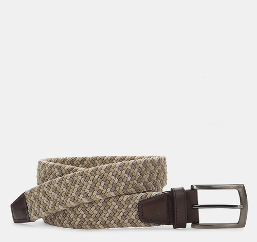 Woven Stretch-Knit Belt - Tan Multi