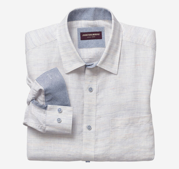 Johnston & Murphy Men's Washed Linen Shirt - White Slub - Size XXL