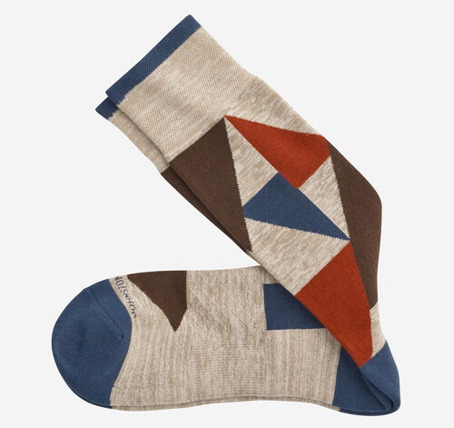 First in Comfort Geometric Colorblock Socks - Khaki Multi