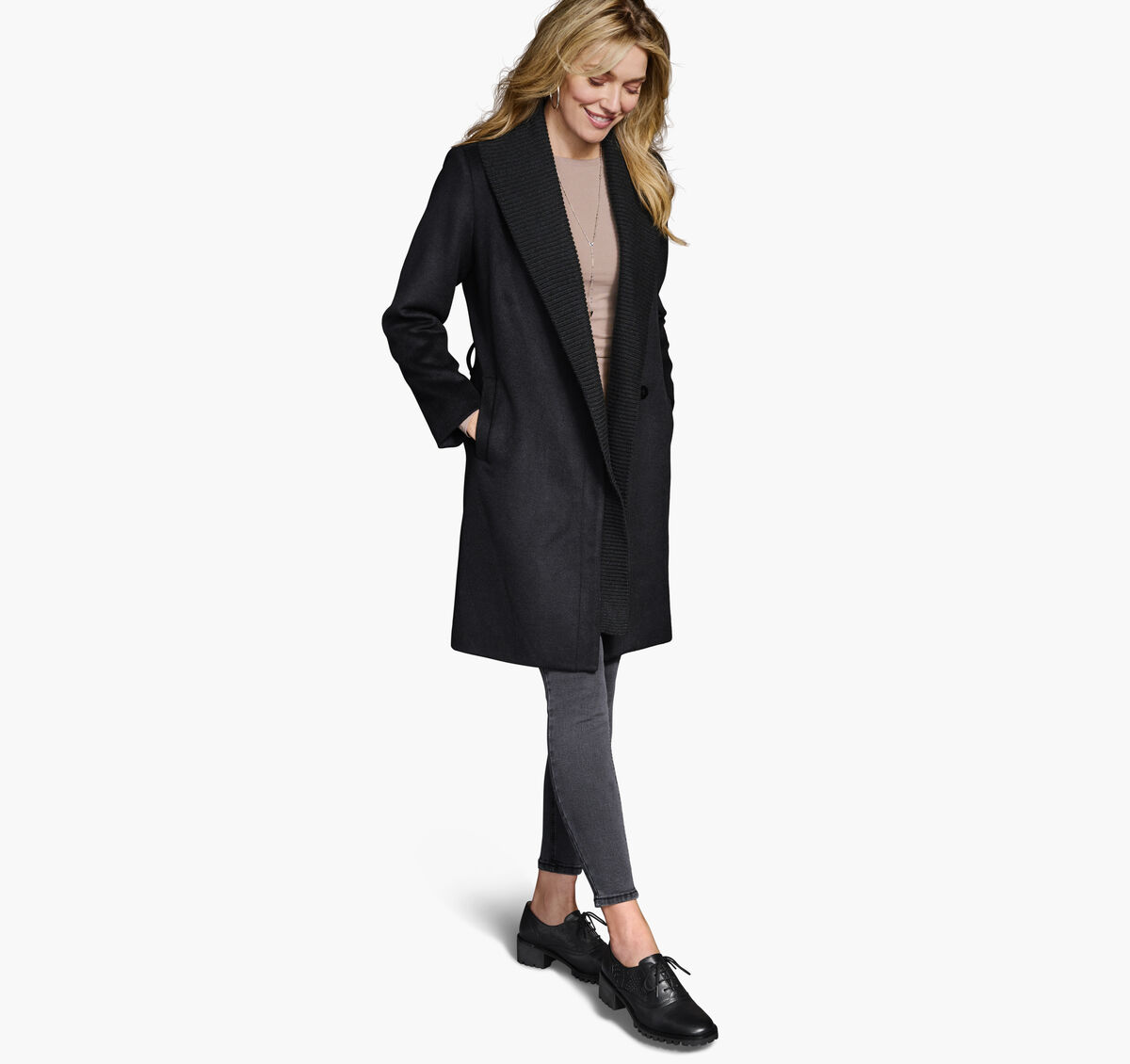 Wool-Blend Coat with Removable Knit Collar image number null