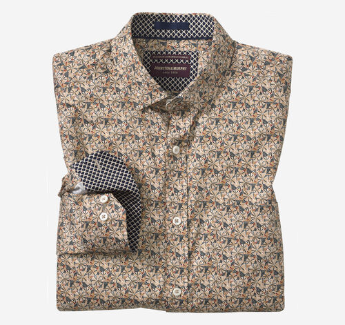 Printed Cotton Shirt - Tan Multi Geo Burst