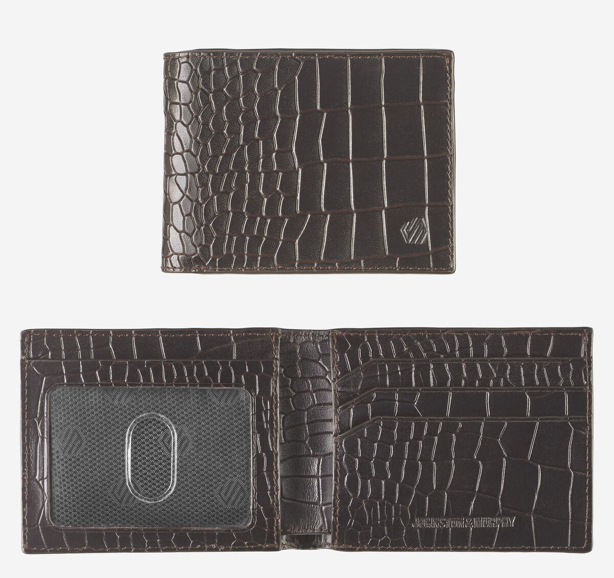Croc-Embossed Leather Billfold Wallet image number null