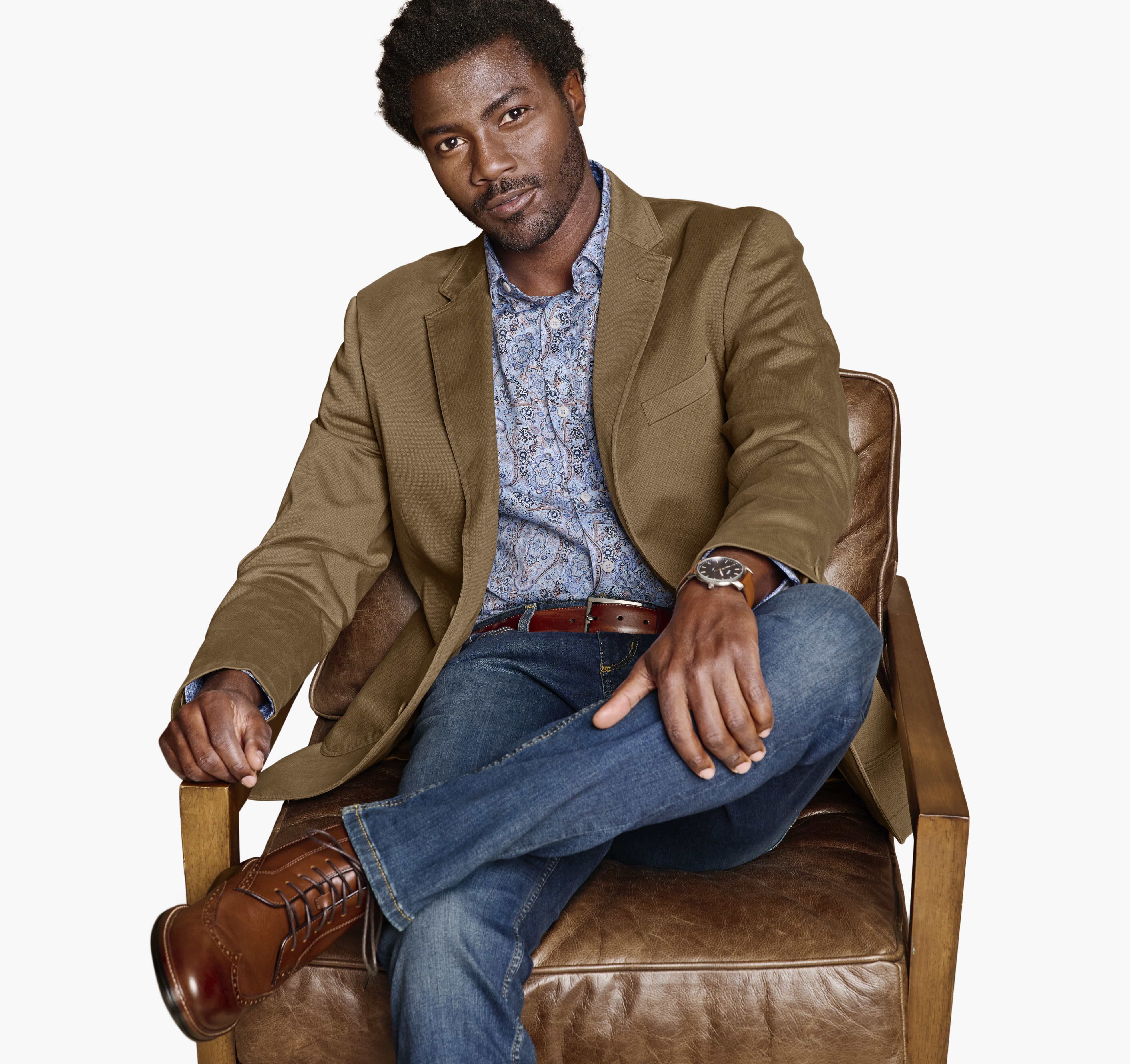 Men's Washed Cotton Blazer in Brown | Johnston & Murphy