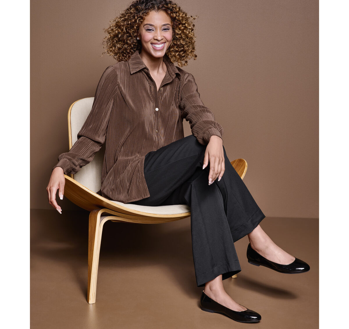 Pleated Button-Front Shirt image number null