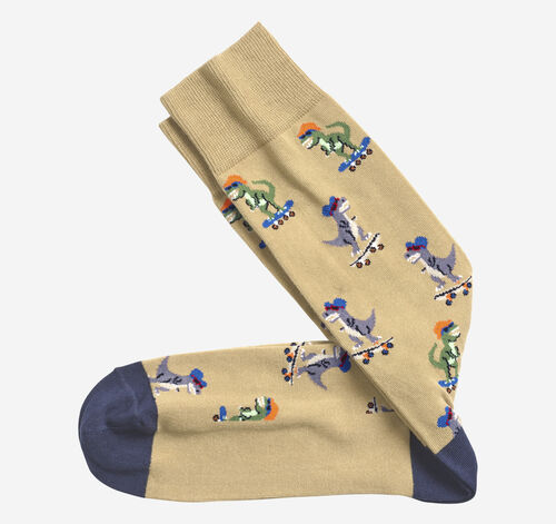 Novelty Socks - Khaki Skateboarding Dino