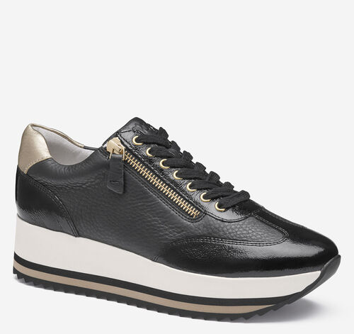 Gracie Side-Zip Lace Up - Black Calfskin/Italian Crinkled Patent Leather