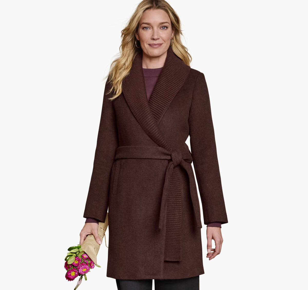 Wool-Blend Coat with Removable Knit Collar image number null