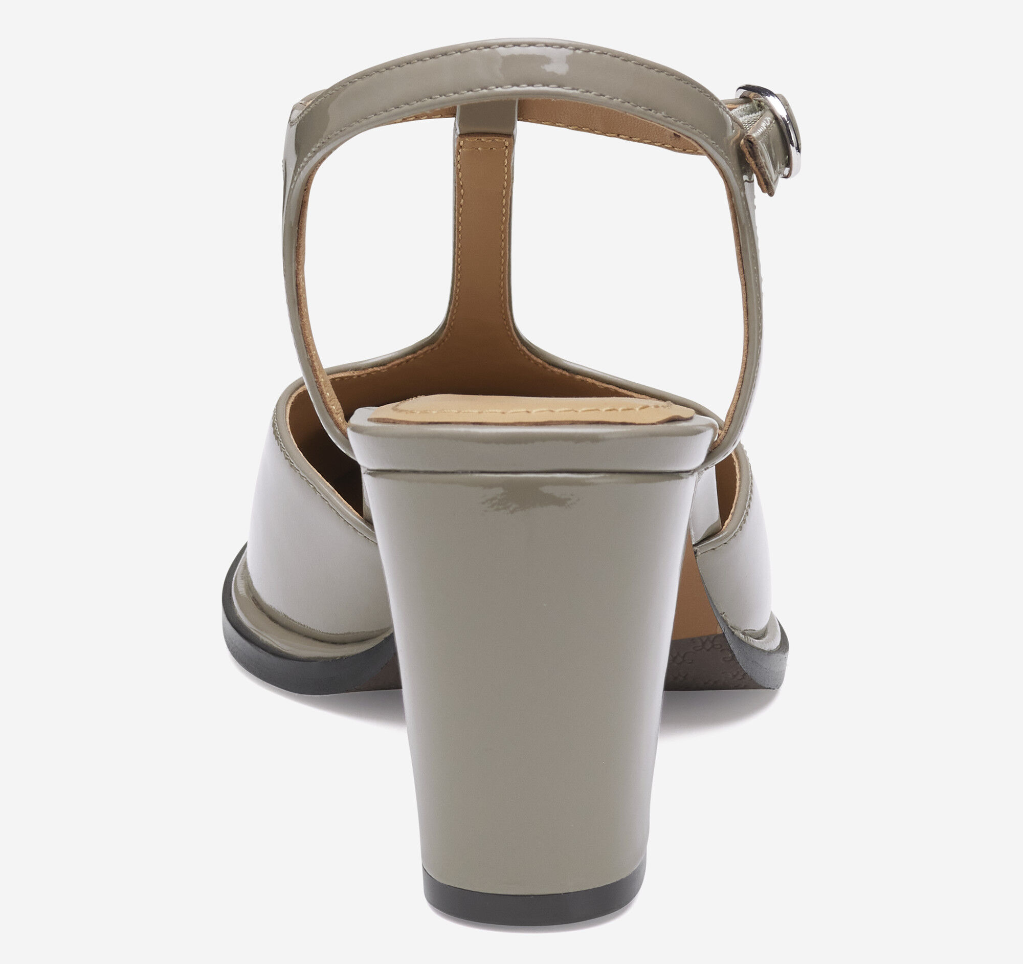 Women's Amy T-Strap Pump in Taupe Patent Leather | Johnston & Murphy