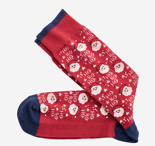 Pima Cotton Holiday-Themed Socks - Red Santas