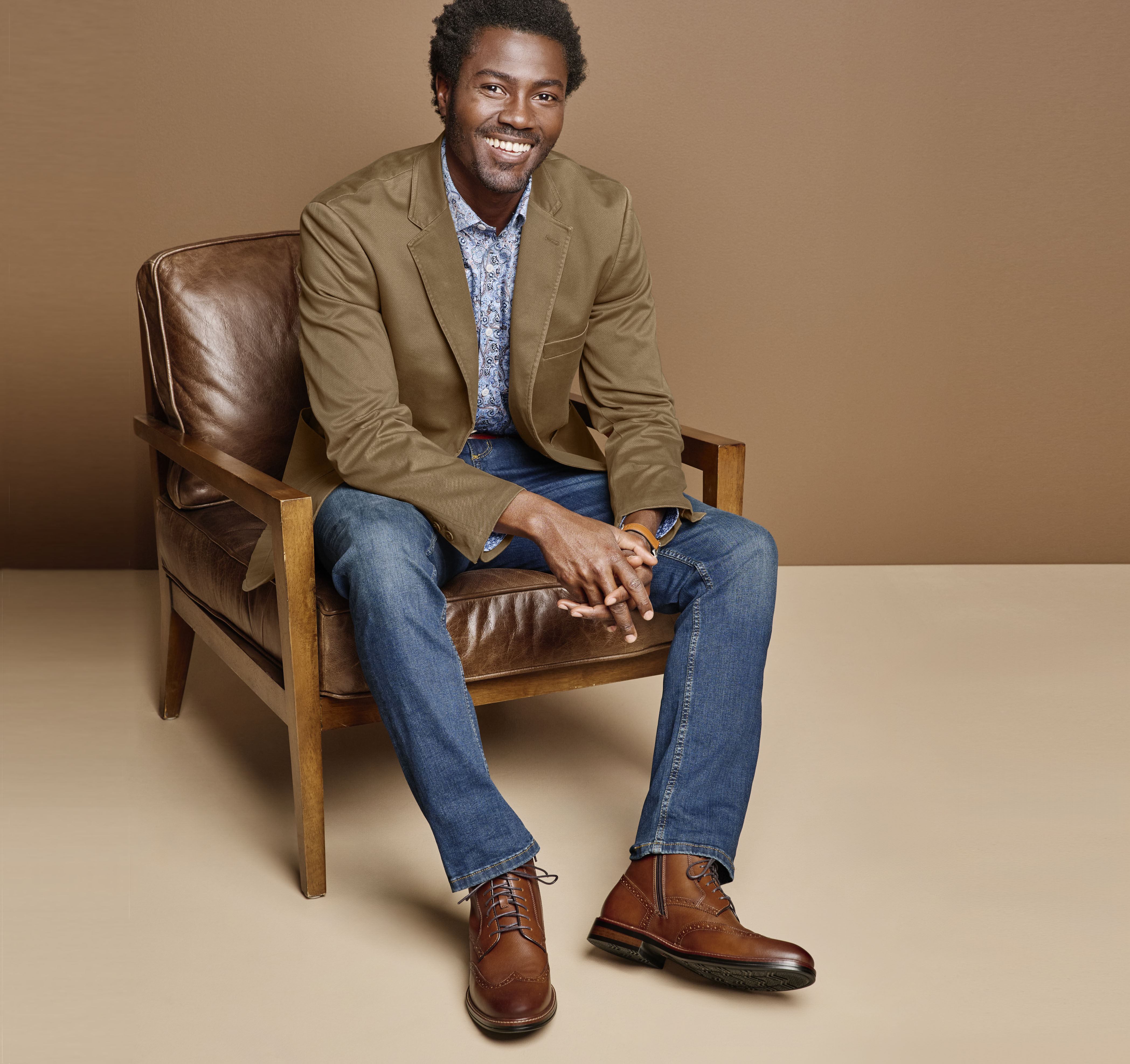 Men's Washed Cotton Blazer in Brown | Johnston & Murphy