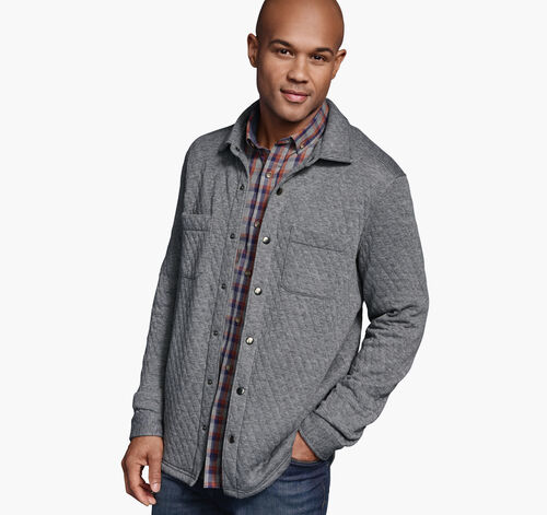 Quilted Snap-Front Knit - Light Gray Heather