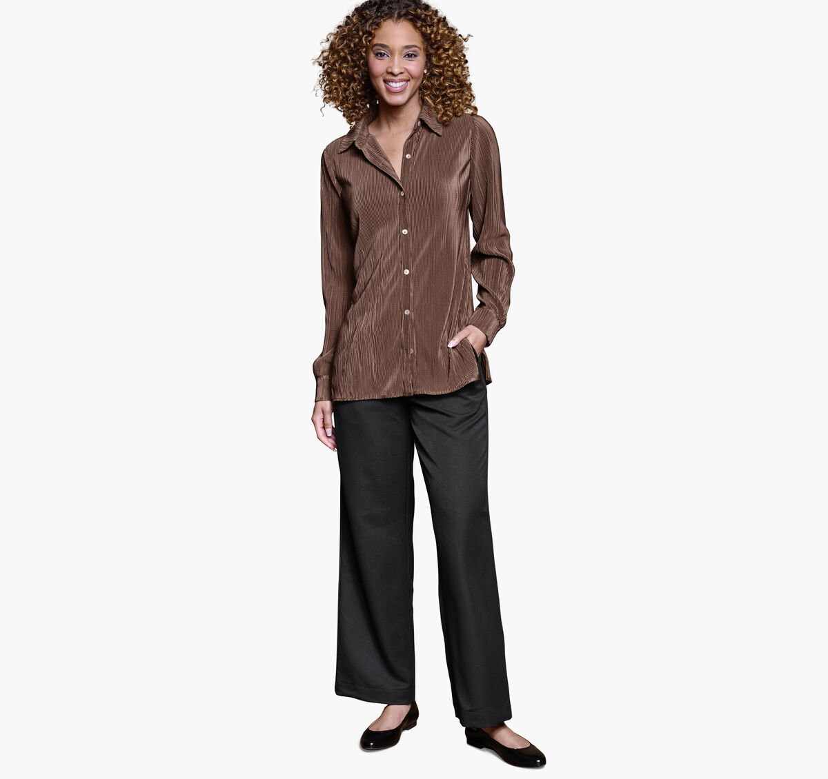 Pleated Button-Front Shirt image number null