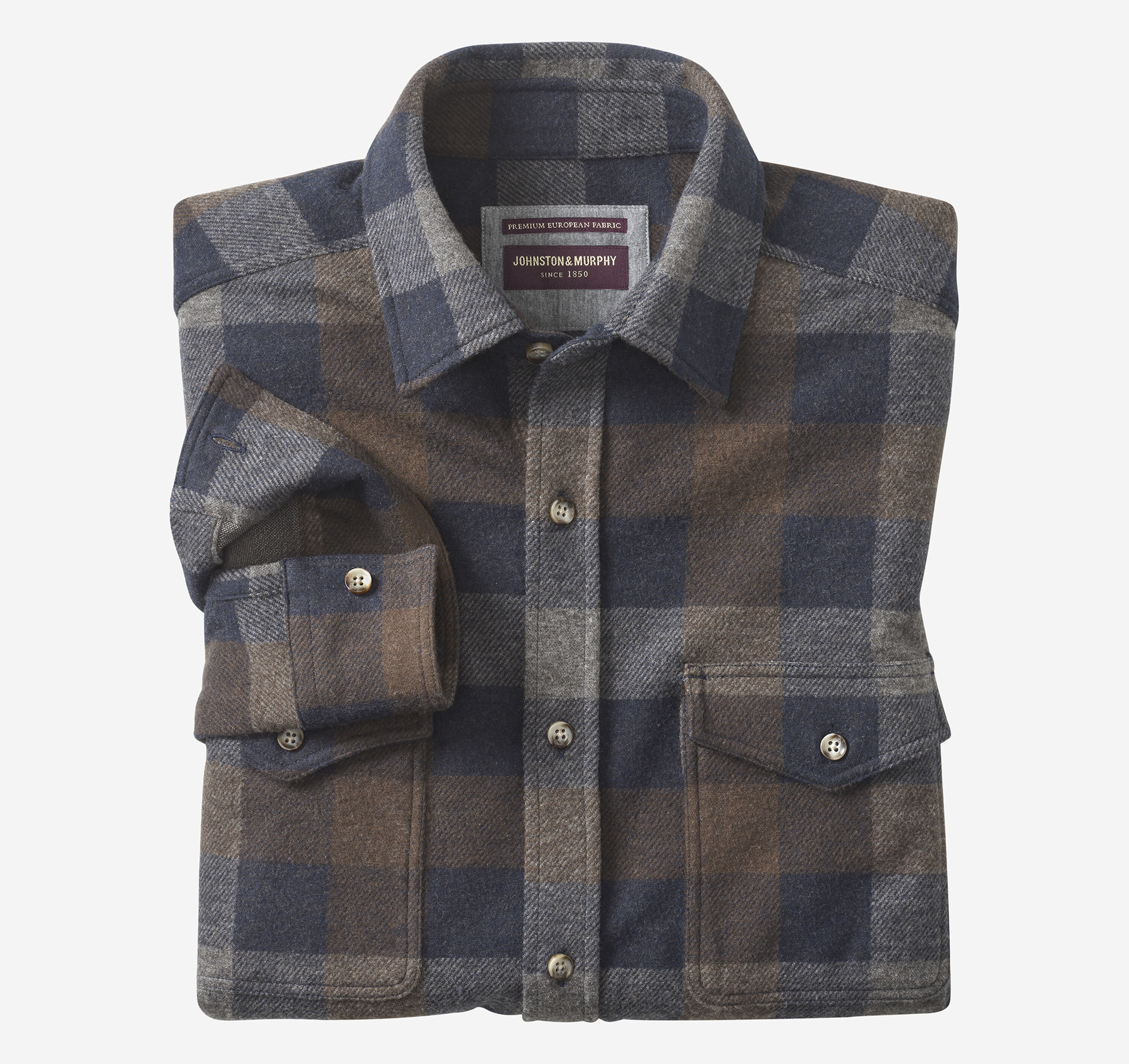 Johnston & Murphy Men's Brushed Button-Front Knit Shirt - Charcoal Houndstooth - Size L - Regular