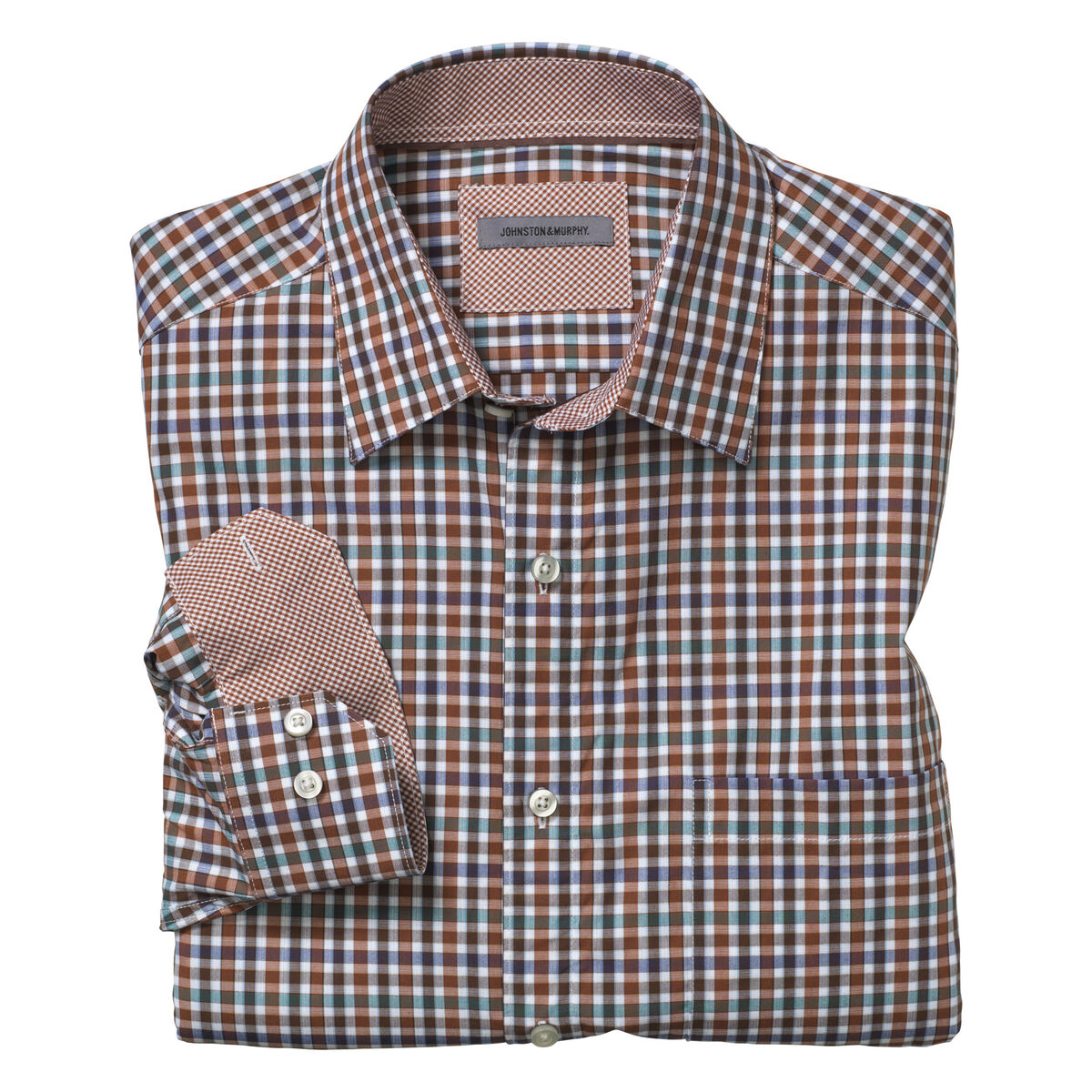 Tailored Fit Earth-Tone Textured Gingham Shirt image number null