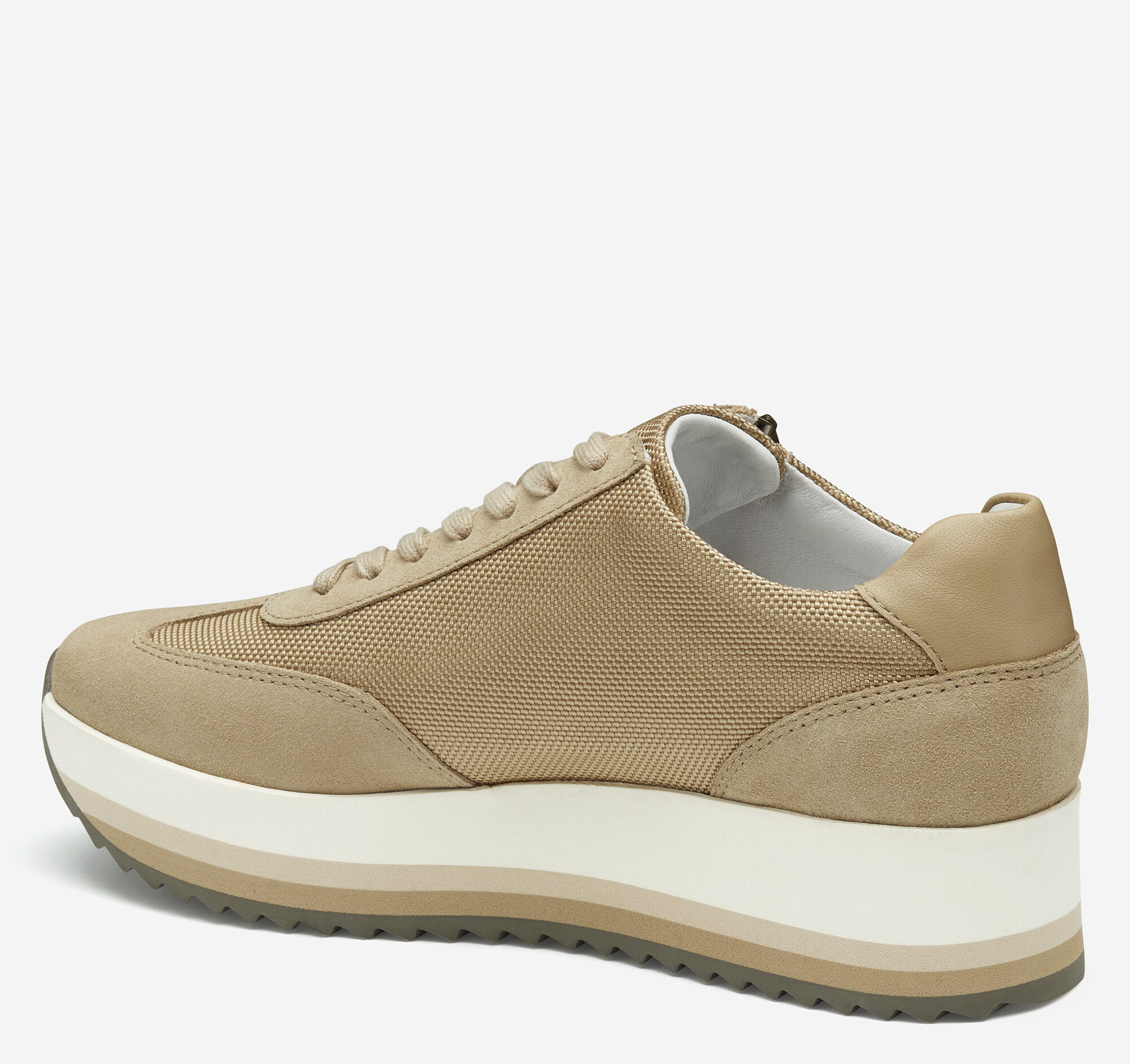 Women's Gracie Side-Zip Lace Up in Sand Nylon/Suede | Johnston
