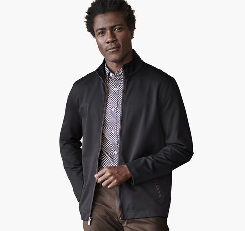 Textured Solid Full Zip - Black