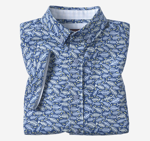 Boys Short-Sleeve Printed Shirt - Navy Fishbone