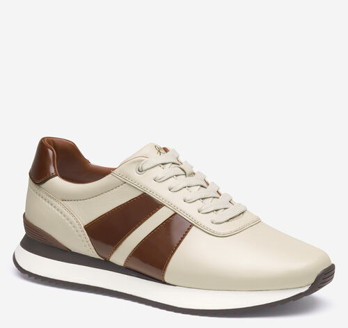 Morgan U-Throat Jogger - Beige Nappa Leather/Tan Brush-Off Patent Leather