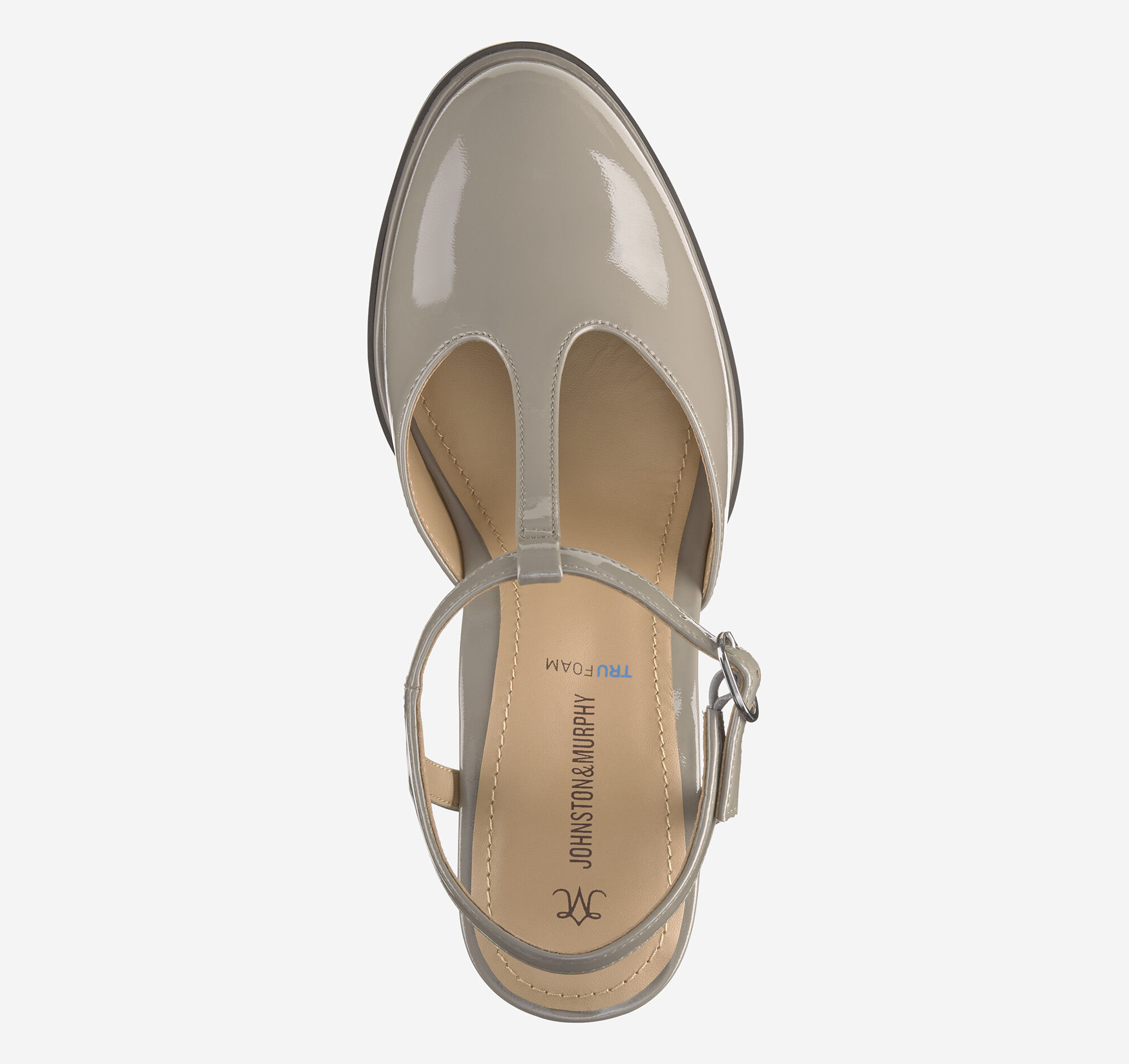 Women's Amy T-Strap Pump in Taupe Patent Leather | Johnston & Murphy