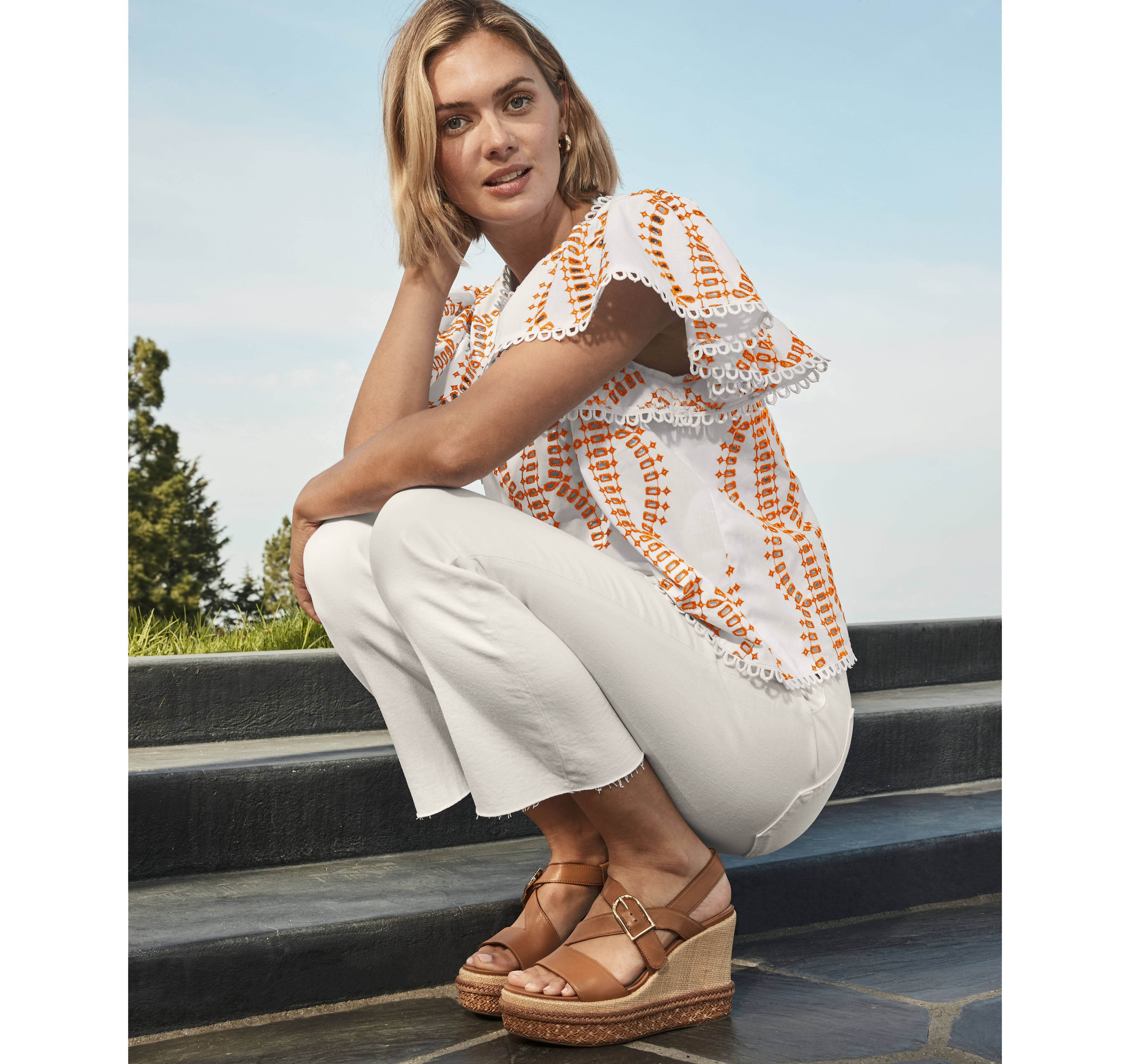 Game Day Eyelet Flutter Sleeve Top