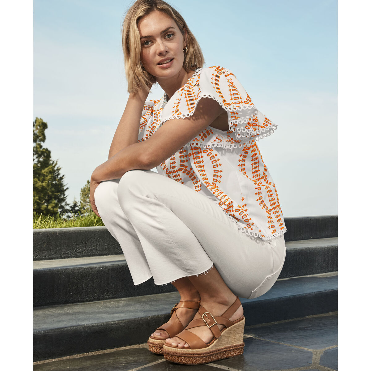 Game Day Eyelet Flutter Sleeve Top image number null