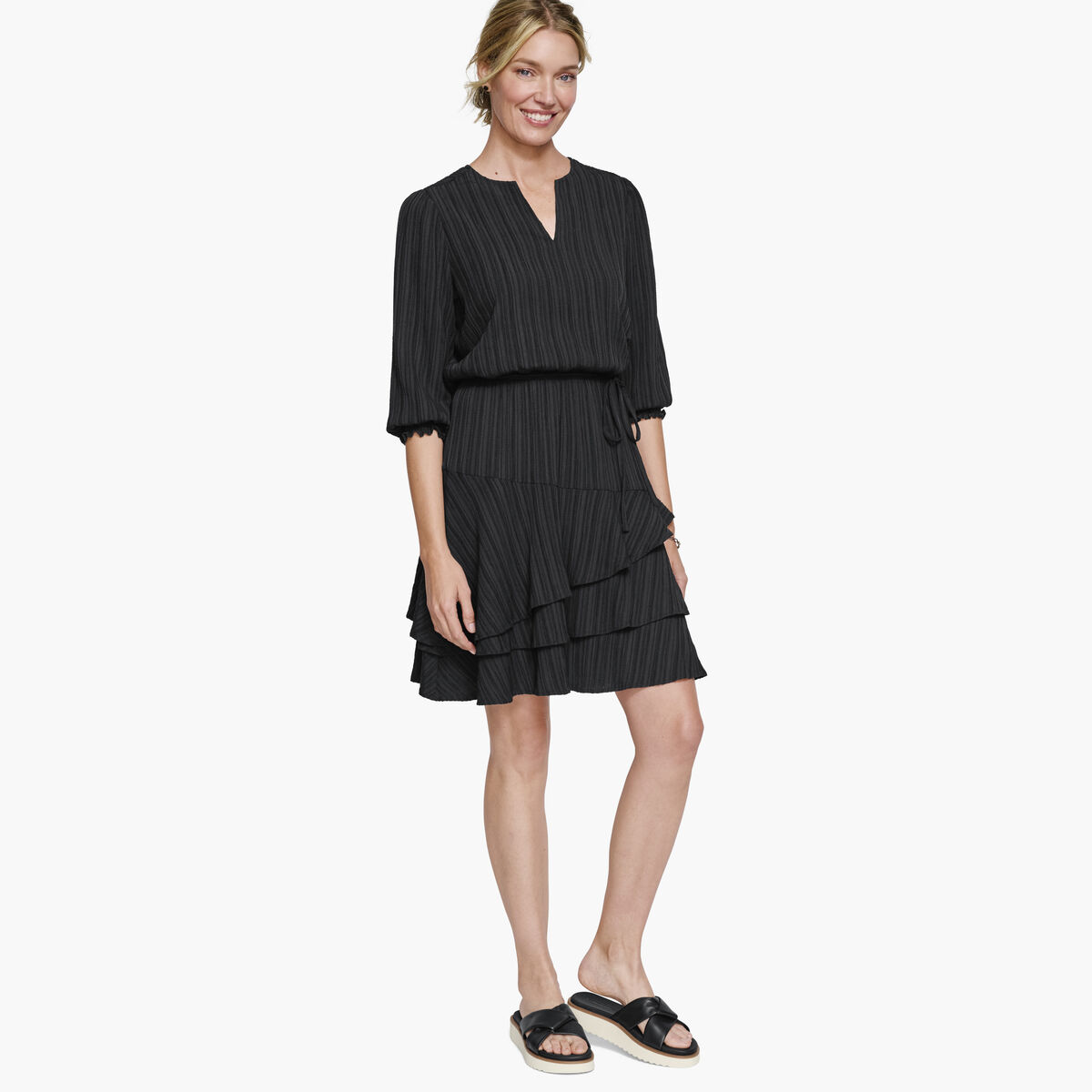 Dobby Tiered Dress image number null