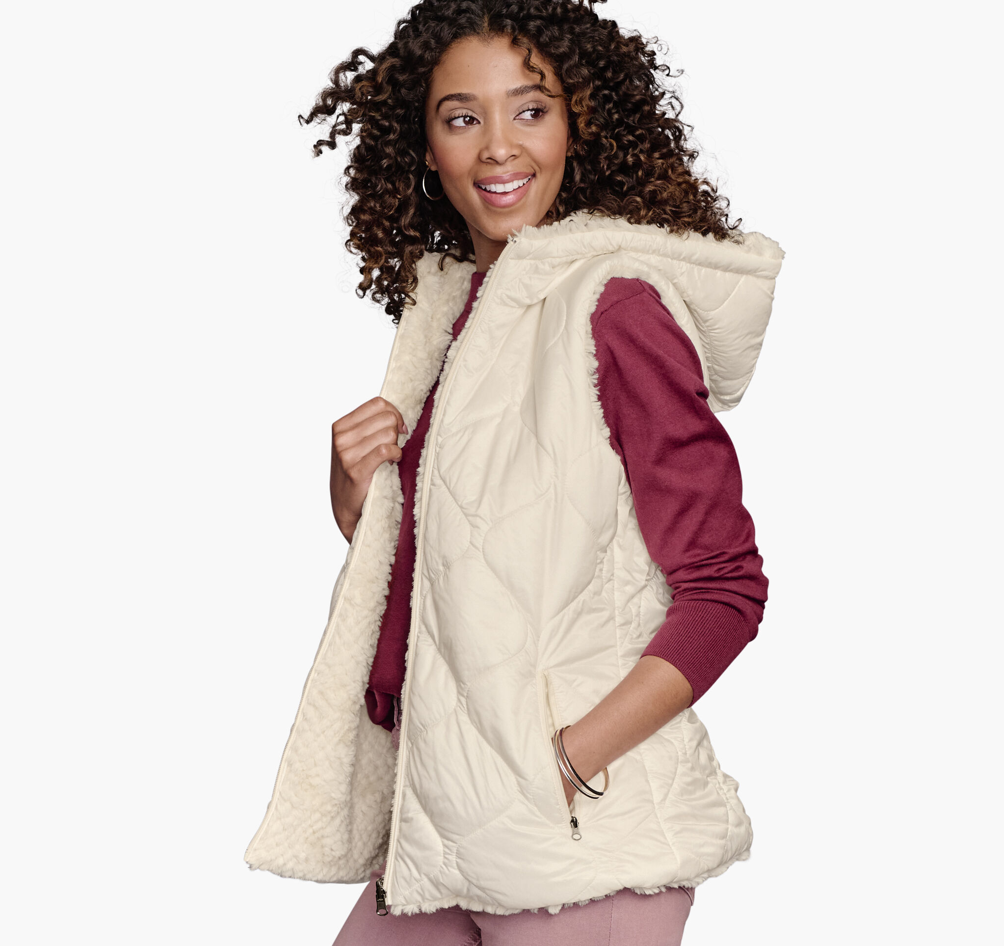 Women's Reversible Faux-Fur Vest in Cream | Johnston & Murphy