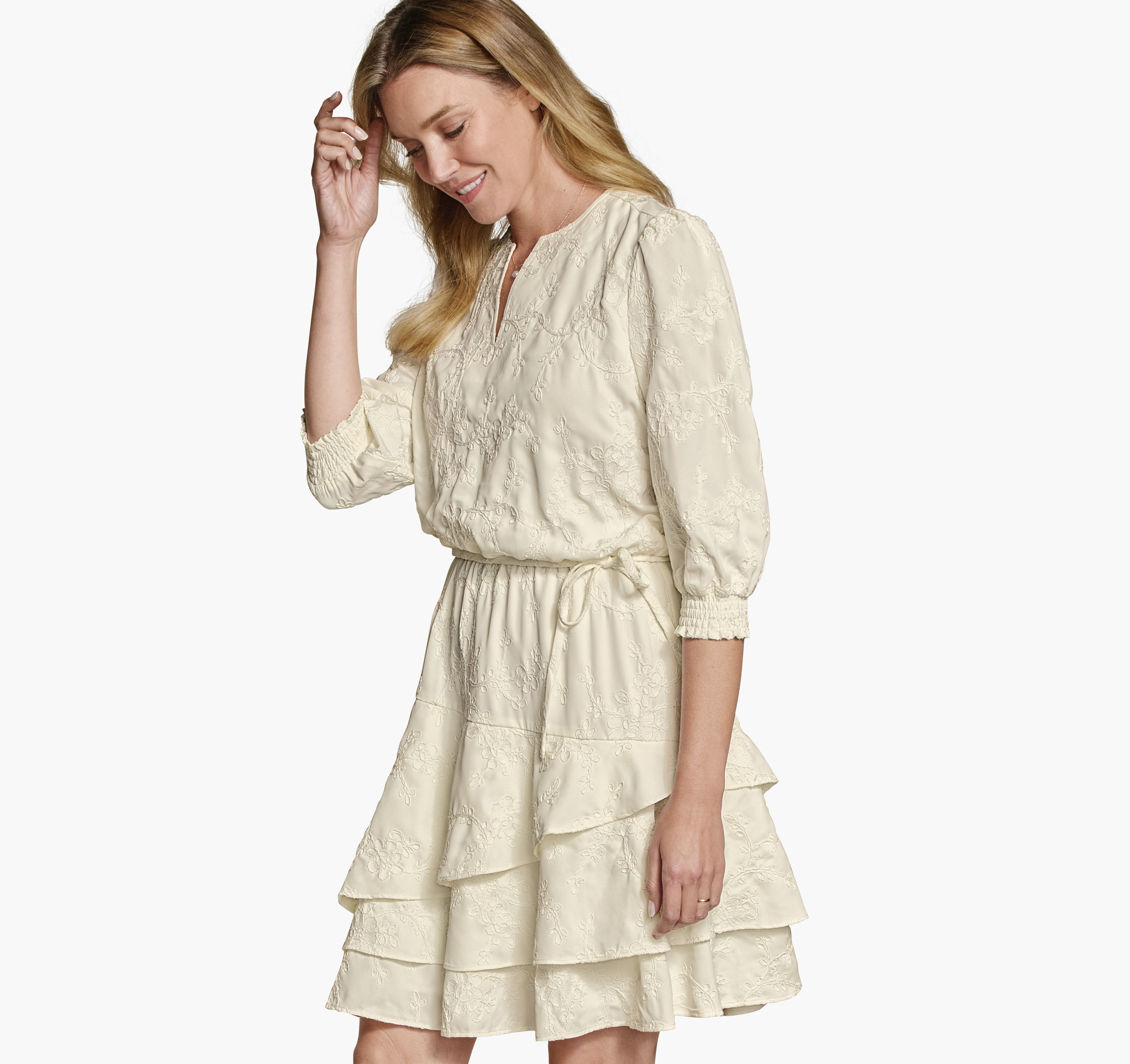 Embroidered Floral Tiered Dress