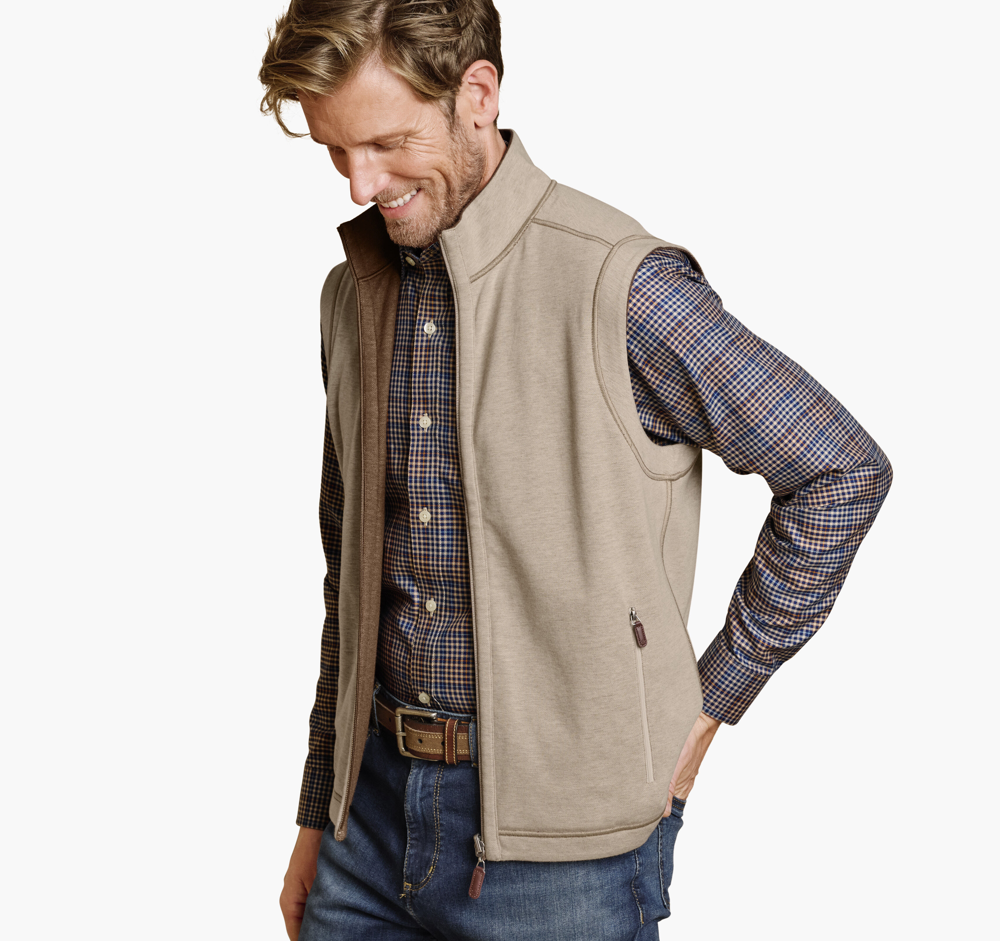 Men's Icon Reversible Vest in Rust/Oatmeal | Johnston & Murphy