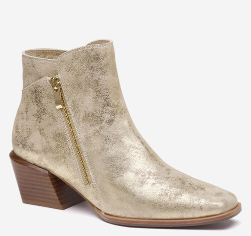Kalista Double-Zip Bootie - Gold Metallic Kid Suede