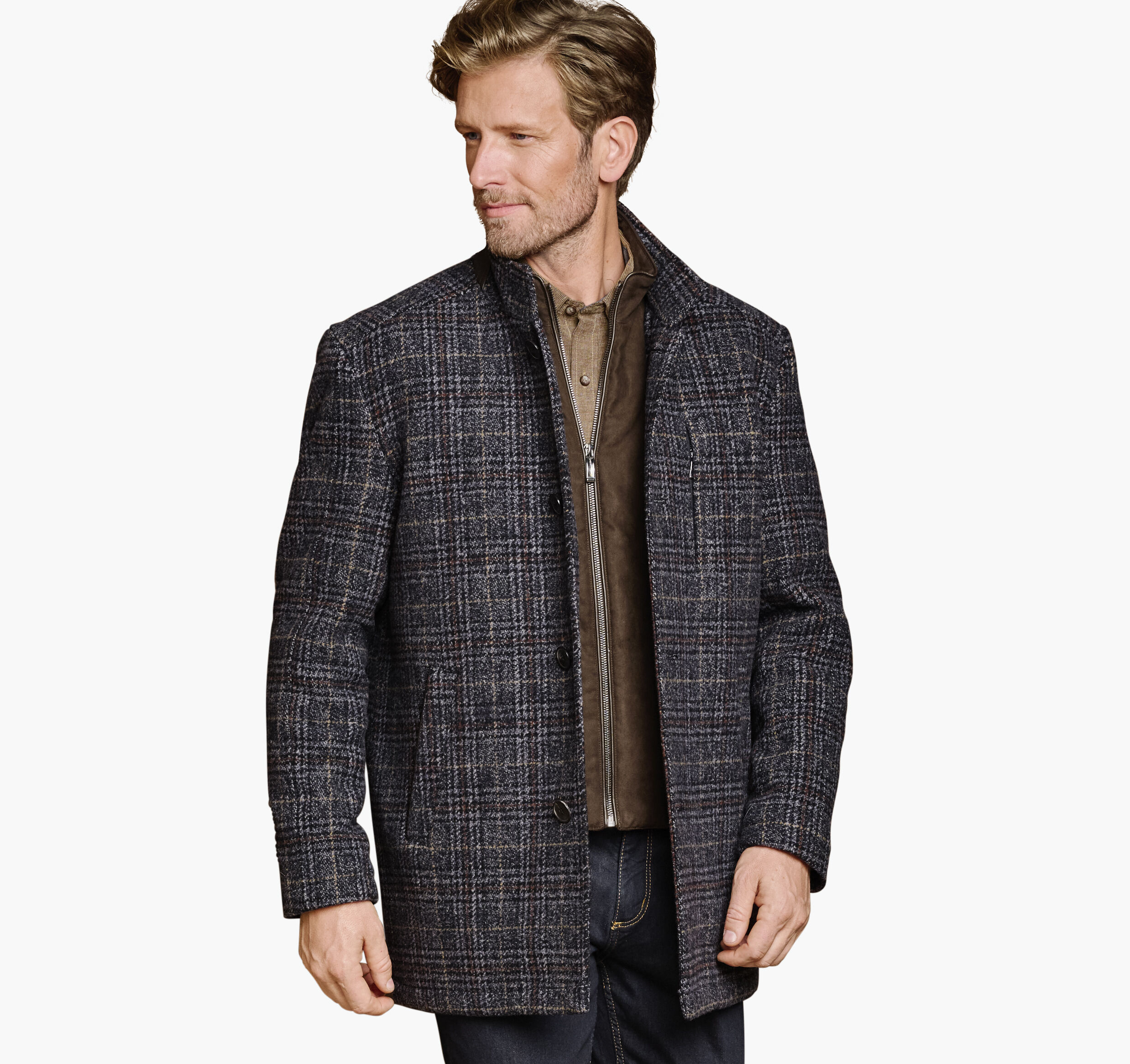 Men's Upton Car Coat in Navy/Brown Plaid | Johnston & Murphy
