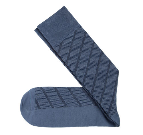 Patterned Dress Socks - Slate Blue Diagonal Stripe Pindot