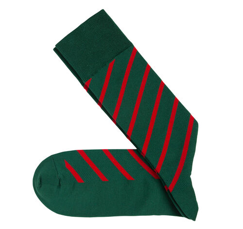 Patterned Dress Socks - Green Diagonal Stripe Pindot