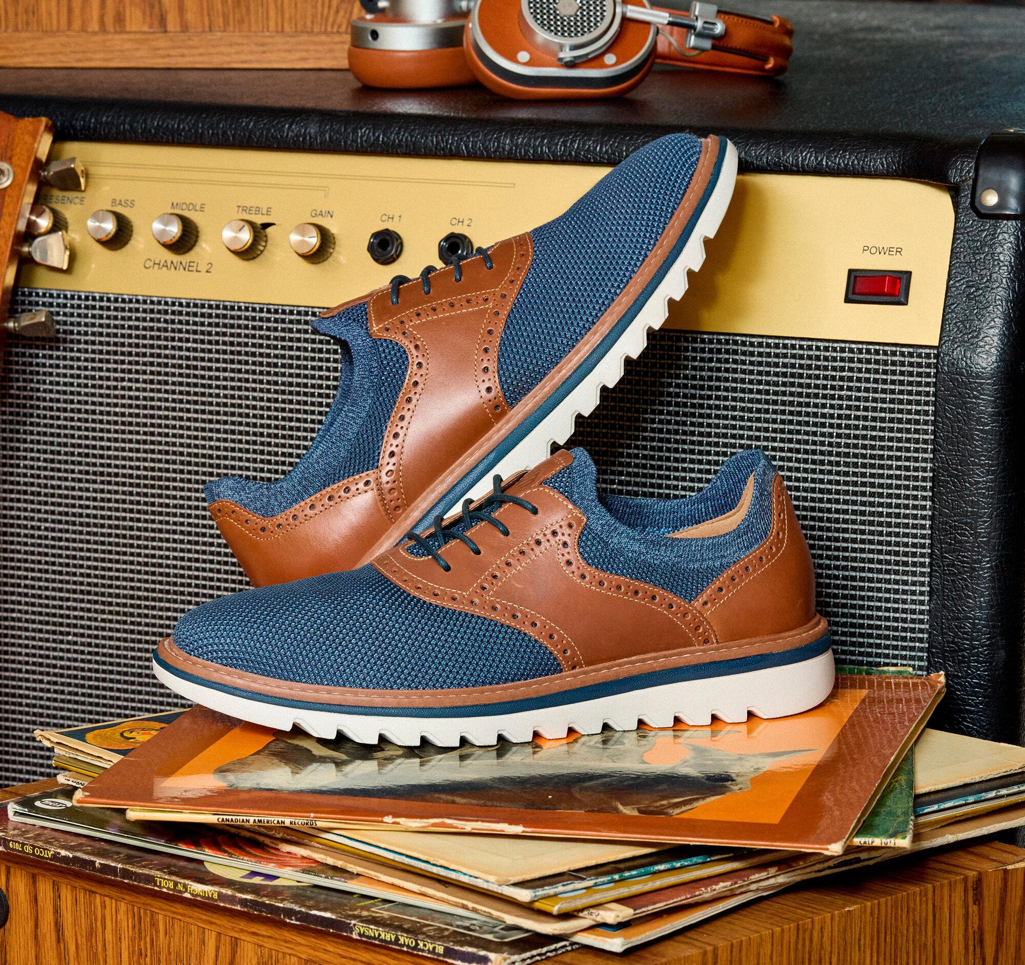 Men's Braydon Knit Saddle in Navy Knit/Tan Full Grain | Johnston