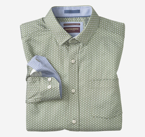 Logan Printed Long-Sleeve Shirt - Sage/Olive Hexagon
